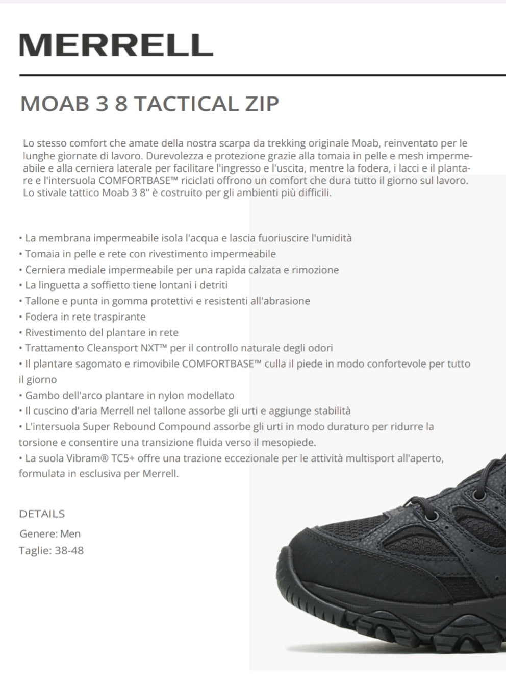 Merrel Moab 3 tactical 8" zip laterale