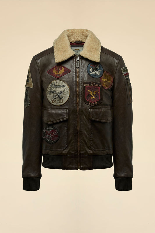 262PN0968U100839 Giacca Pilot in pelle con patches Made in Italy