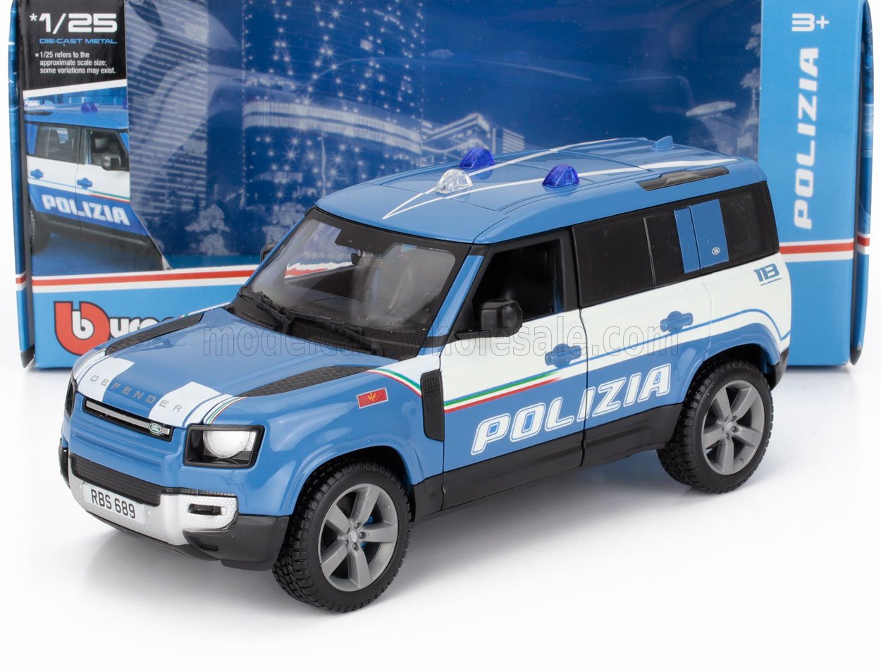 BURAGO - 1/25 - LAND ROVER - NEW DEFENDER 110 POLIZIA 2020 - LIGHT BLUE