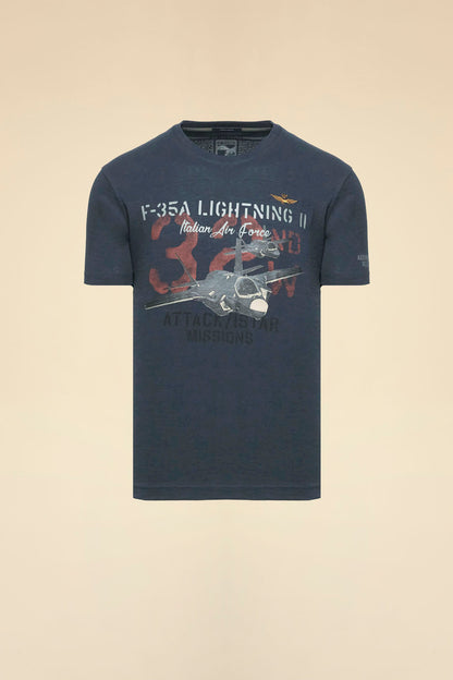 252TS2472UJ00708  T-shirt in cotone fiammato stampa F-35